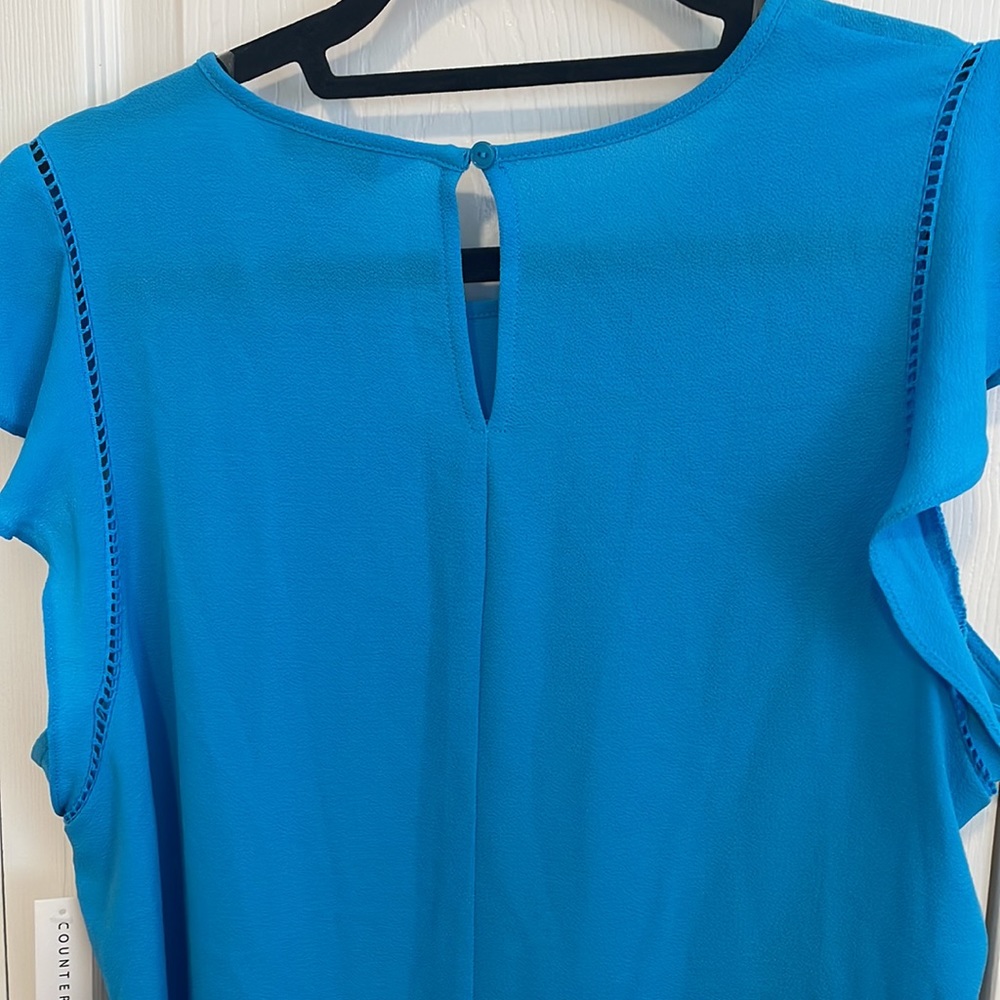 Turquoise ruffle sleeveless top - Picture 5 of 6